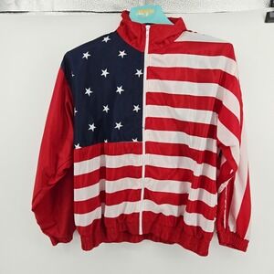 Vintage 90's Patriot American Flag Full Zip Windbreaker Jacket MENS Large